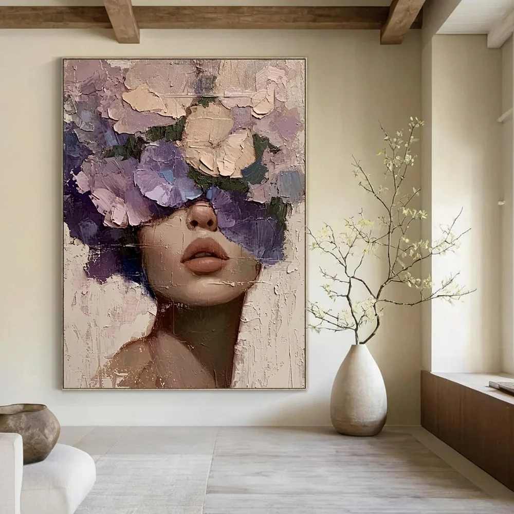 Floral_Flowers_Woman_Purple_Textured_Wall_Artwork_ISCV1 wall art